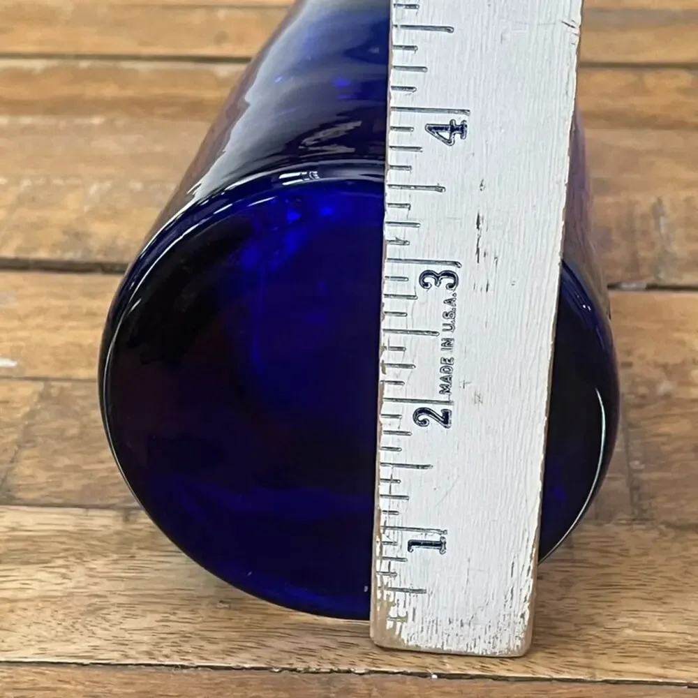 Vintage Cobalt Blue Hand Blown Glass Bud Vase Clear Glass on Bottom MCM Modern